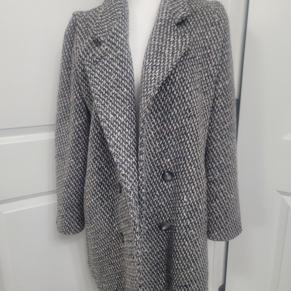 Houndstooth Wool Blend Coat